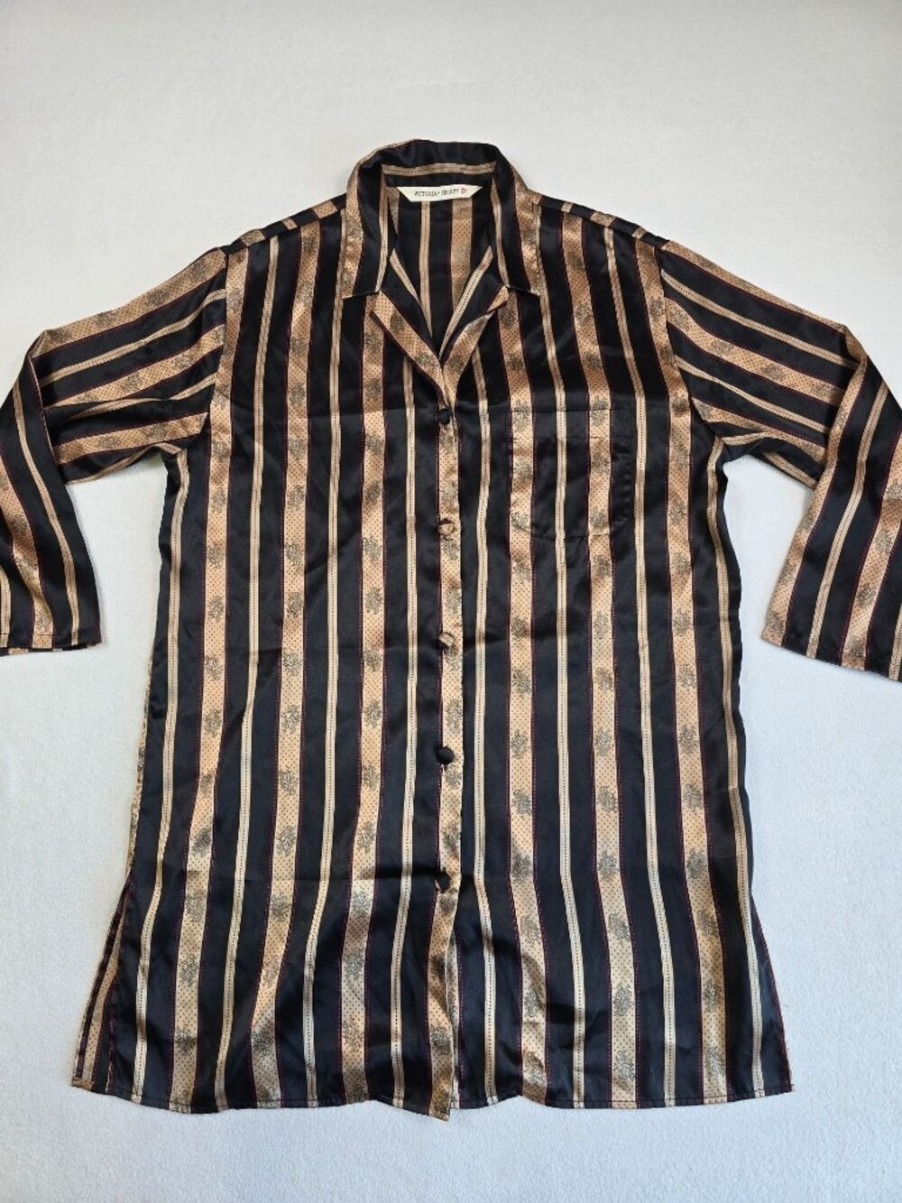 Victorias Secret Womens Small Gold Striped Long Sleeve Nightshirt Nightgown